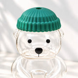 Bear Glass Sipper with Green Lid & Straw