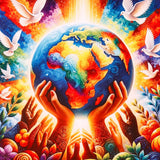 Pack of 50 Colourful Globe and Doves Greeting Card