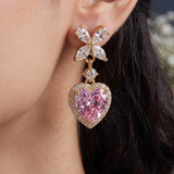 Pink Heart Halo Butterfly Drop Earrings | Stupid Cupid