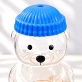 Bear Glass Sipper with Blue Lid & Straw