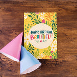 Happy Birthday Beautiful Floral Personalised Greeting Card with Chocolate