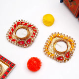 Handmade Pearl Emblished Diya Set of 4