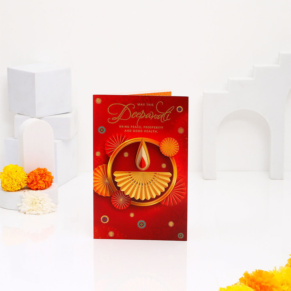 Shubh Diwali Greeting Card with Diya and Dry Fruits