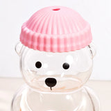 Bear Glass Sipper with Pink Lid & Straw