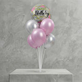 Pink & Silver Balloon Stand with Birthday Foil