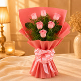 6 Baby Pink Roses With Butterscotch Cake