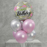 Pink & Silver Balloon Stand with Birthday Foil