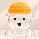 Bear Glass Sipper with Orange Lid & Straw