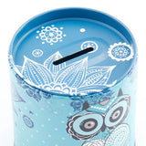 Boho Teal Owl Tin Money Box