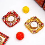 Set of 4 Multicolor Kundan Diya Holders