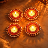 Set of 4 Gold-Tone Pearl Beaded Round Diya