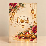 Personalized Diwali Greeting Card with Golden Lanterns & Brass Diyas