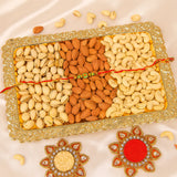 Antique Green Rakhi and Dry Fruit Thali