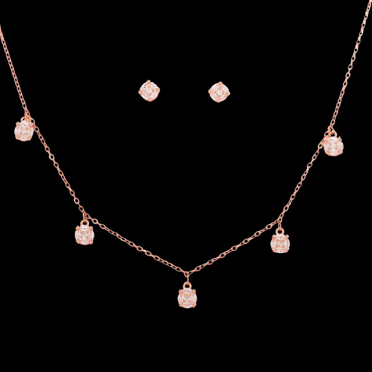 Dropping Stones Rose Gold Choker With Earring