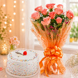 10 Pink Roses With Eggless Pineapple Cake