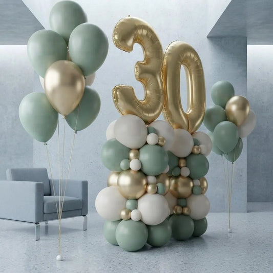 Olive & Gold Age Foil Balloon Pillar Decor