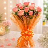10 Pink Roses With Eggless Pineapple Cake