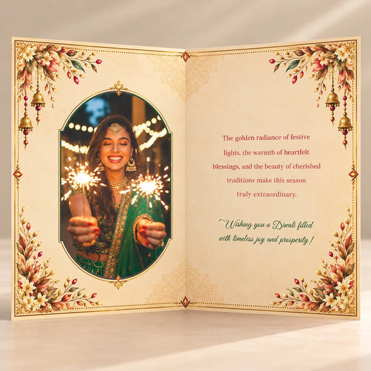 Personalized Happy Diwali Greeting Card with Rangoli, Diyas & Message