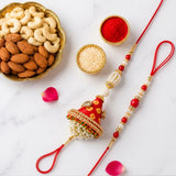 Designer Beads Bhaiya Bhabhi Rakhi Set | Vibrant Yellow Pink Rakhi Gift