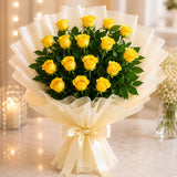 Yellow Roses With Chocolate Cream Cake
