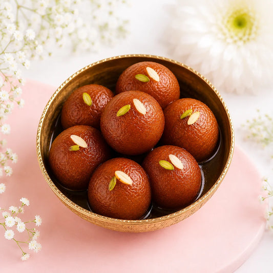Pearl & Rudraksha Family Rakhi Pack with Gulabjamun & Cashews | Rakhi Hamper