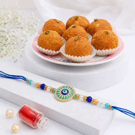 Evil Eye Mandala Rakhi with Besan Laddo