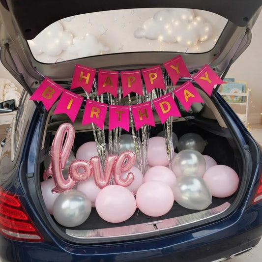 Pink Love Car Boot Birthday Surprise Decor