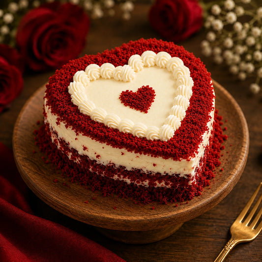 Red Velvet Heart Shape Cream Cake