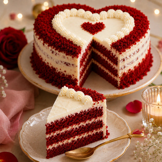 Red Velvet Heart Shape Cream Cake