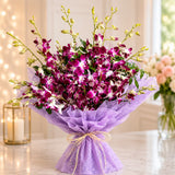 10 Purple Orchids With Chocolate Truffle Cake
