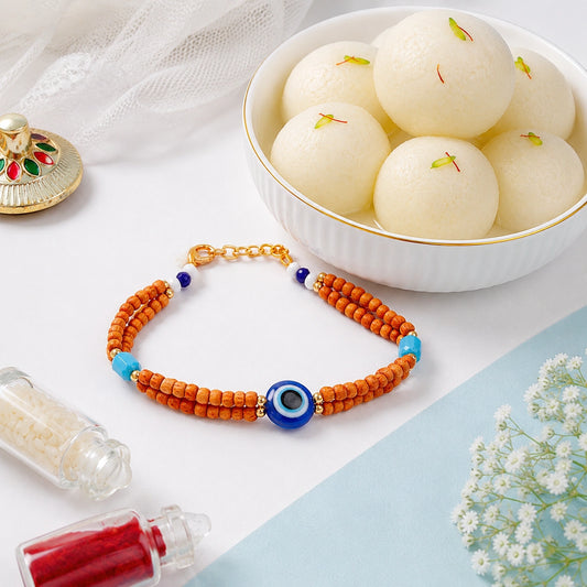 Wood Bead Bracelet Rakhi with Rasgulla
