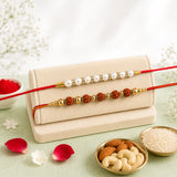 Premium 2 Pearl & Rudraksha Rakhi with Dry Fruits | Luxury Raksha Bandhan Hamper