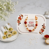 Rudraksh Pearl Bead Bracelet Rakhi with Kaju Roll