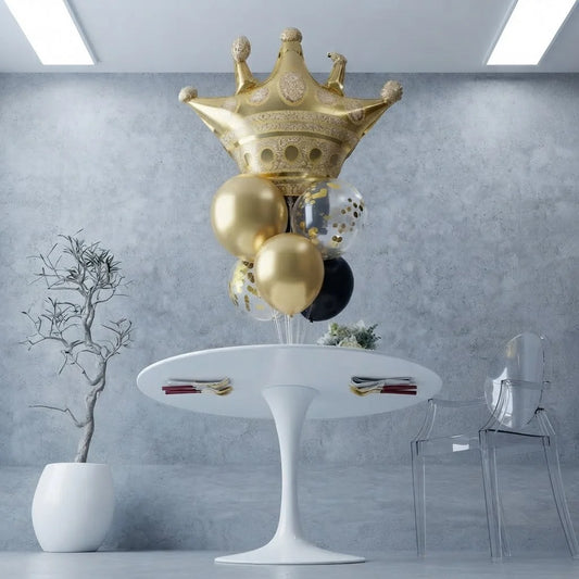 Golden Crown Balloon Bouquet Stand Decor