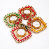 Handmade Pearl Emblished Diya Set of 4