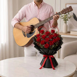 17 Red Roses Timeless Floral Arrangement with Guitarist