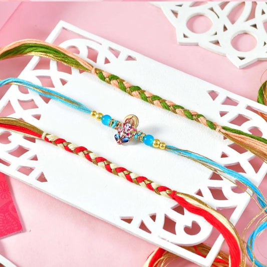 Premium Set Of 3 Bhai Rakhi Hamper with Besan Laddoo, Cashew & Lindt Lindor Milk Chocolate