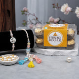 Mandala Charm Rakhi with Beaded Tassel and Ferrero Rocher (16 pcs)