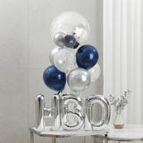 Navy & Silver Bobo Balloon Stand with HBD Foil