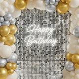 Golden Sequin Shimmer Wall with Neon Birthday Decor