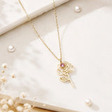 Pink Heart Necklace, Rose Pendant Necklace, Earrings and Bracelet Set