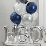 Navy & Silver Bobo Balloon Stand with HBD Foil