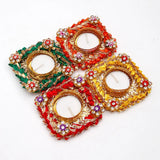 Set of 4 Multicolor Kundan Diya Holders