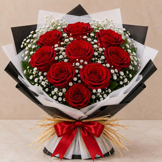 Crimson 10 Red Roses Bouquet
