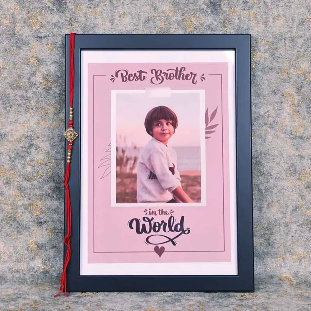 Antique Kundan Rakhi with Personalised Photo Frame