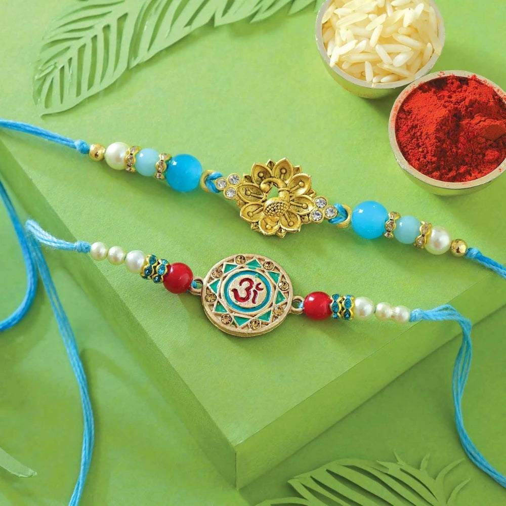 Om & Peacock Rakhi Set