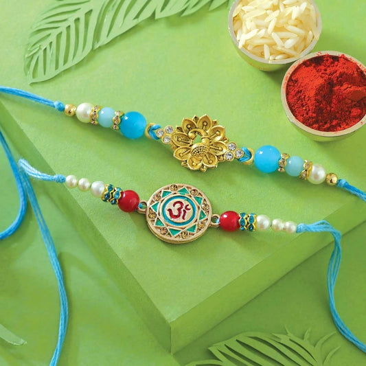 Om & Peacock Rakhi Set