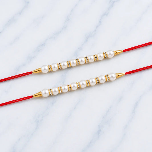 Set of 2 Pearl Rakhi with Premium Dry Fruits | Elegant Raksha Bandhan Gift