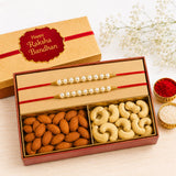 Dual Pearl Rakhi with Premium Dry Fruit Assortment | Special Raksha Bandhan Hamper