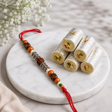 Rudraksh Wood Bead Rakhi with Kaju Roll